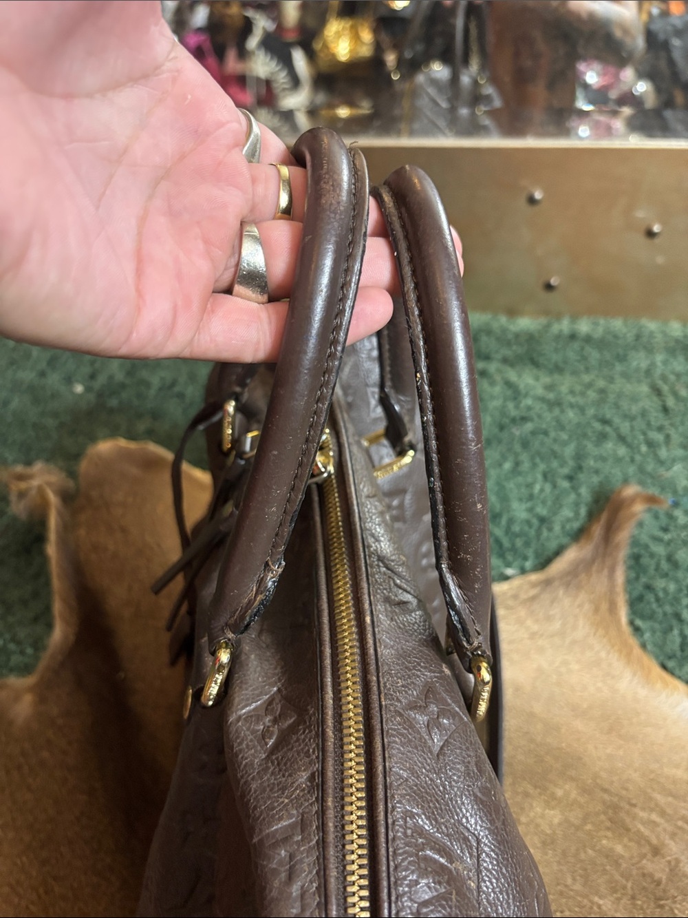 Vintage Brown Monogram Leather Satchel - Picture 15 of 15